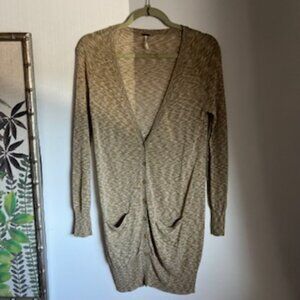 🧡3/15 Free People Semi Sheer Long Cardigan Two Front Pockets Women's M
